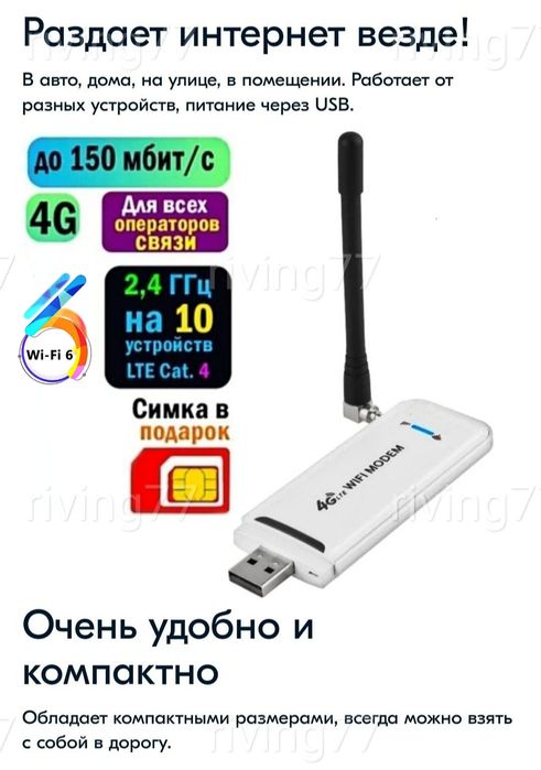 Комплект мобильного интернета USB 3G/4G модем c внешней антенной +WiFi