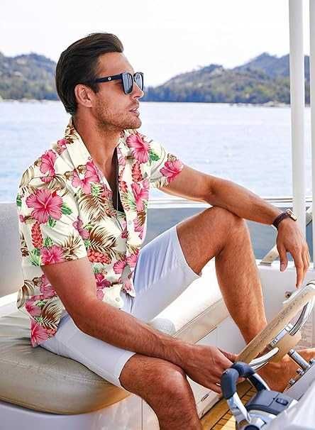 Modna Efektowna Męska Koszula Hawajska Żywe Kolory Regular Fit L