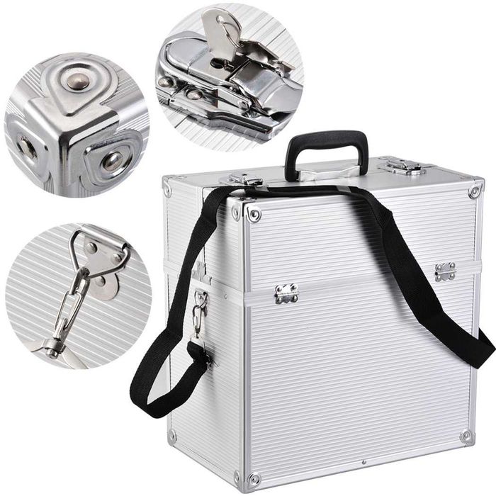 kufer na kosmetyki kuferek manicure srebrny przegródki