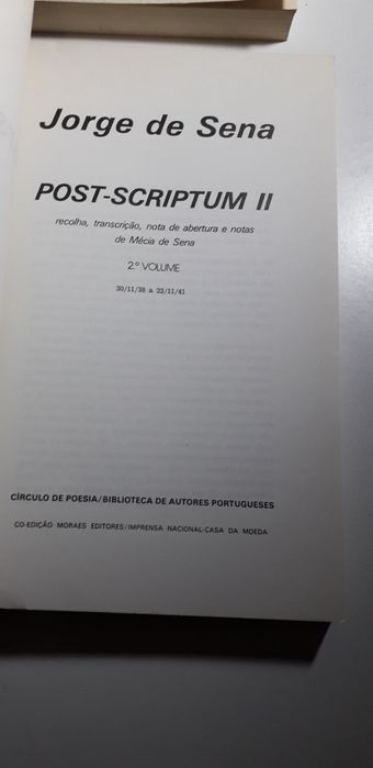 Post-Scriptum II - Jorge de Sena (Volumes I e II)