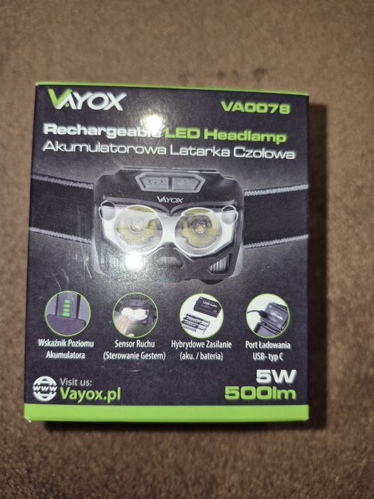 Latarka czołowa Vayox VA0078 500lm Nowa