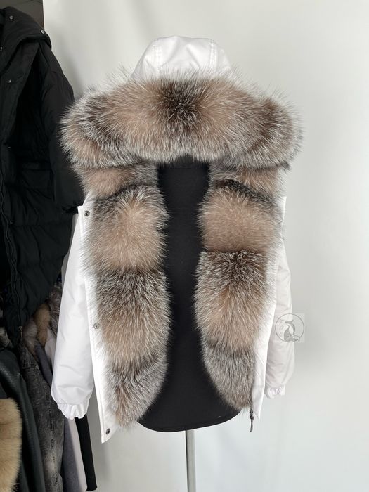 Куртка короткая зимняя женская, бомбер с натуральным мехом блюфрост