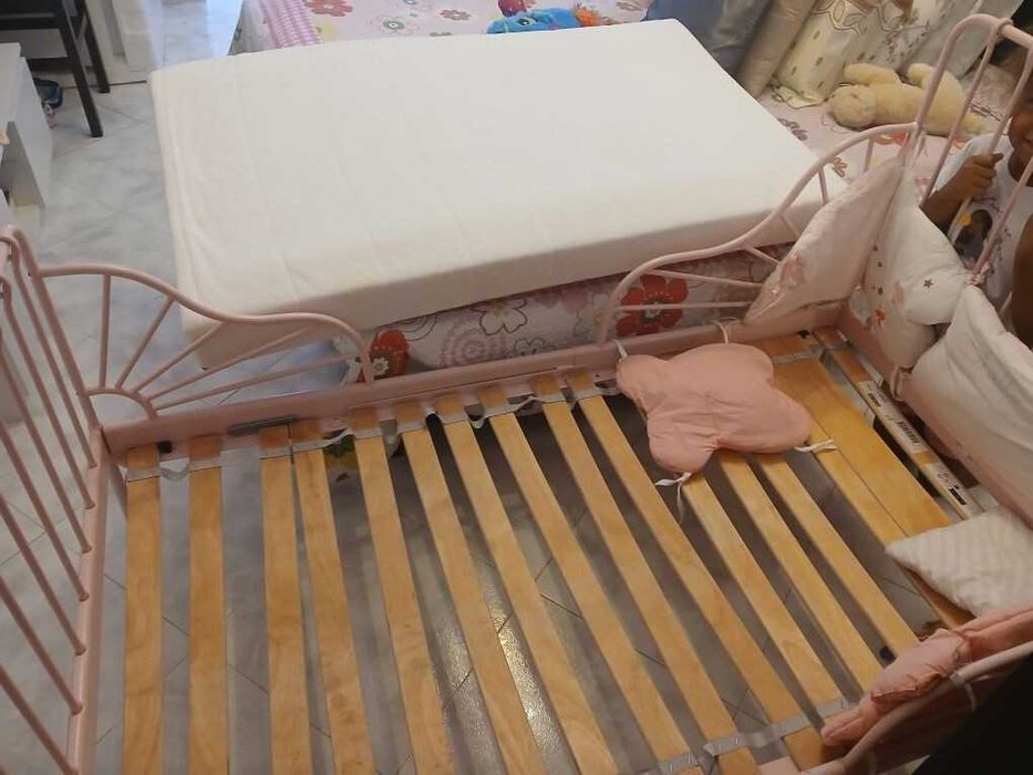 MINNEN
Estrut cama ext c/estrado ripas, branco, 80x200 cm colchão incl