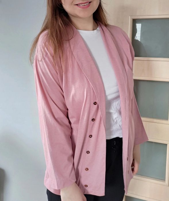 Różowa marynarka żakiet narzutka pudrowy róż 40 38