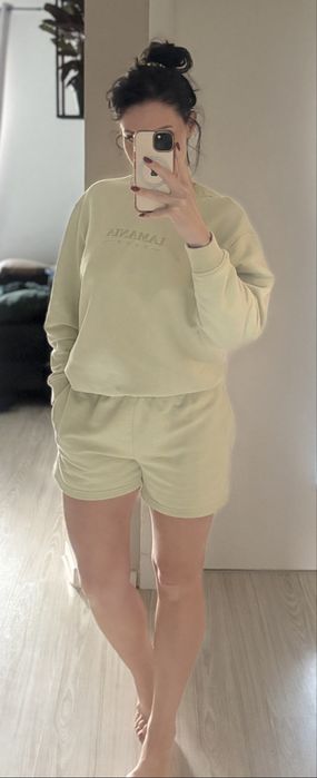 Pistacjowy komplet La Mania bluza szorty spodenki xs viral dres
