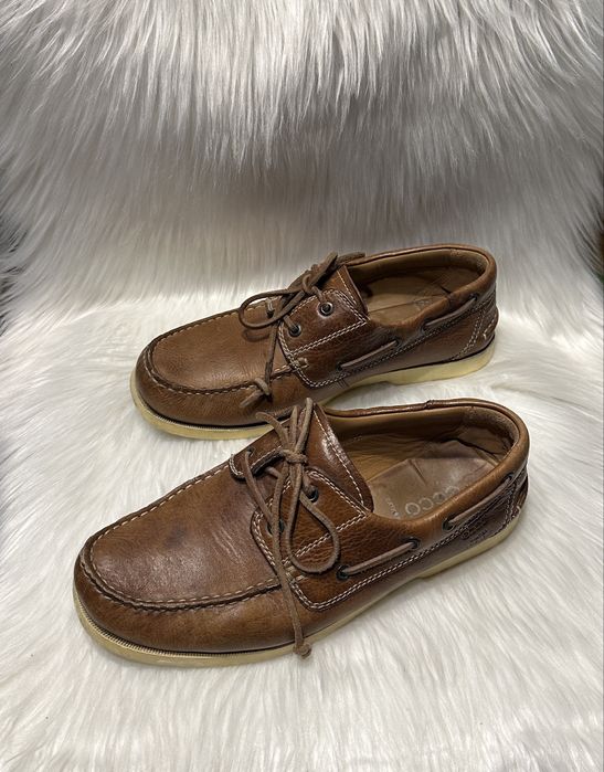 ECCO Buty Zeglarskie Meskie 41 Mokasyny Brazowe Skórzane Pótbuty Sznurowane