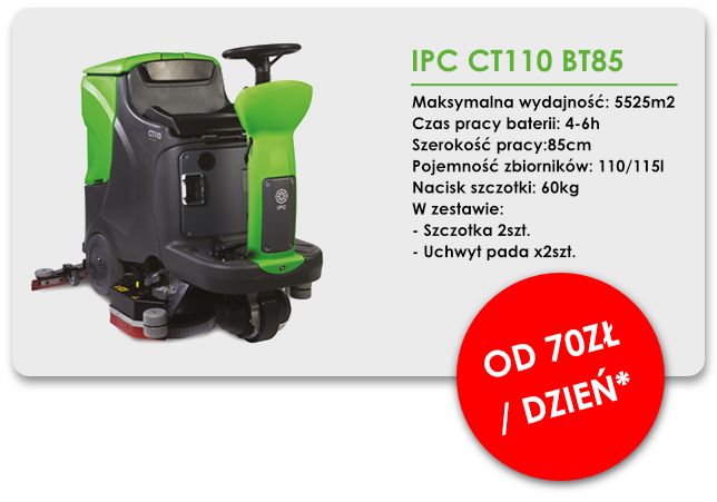 Wynajem maszyn czyszczących. Szorowarka, Adiatek, IPC, Comac Numatic