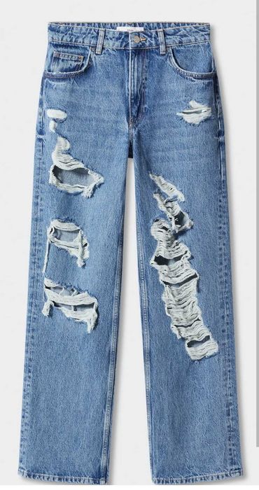 Рвані прямі джинси з високою посадкою mango