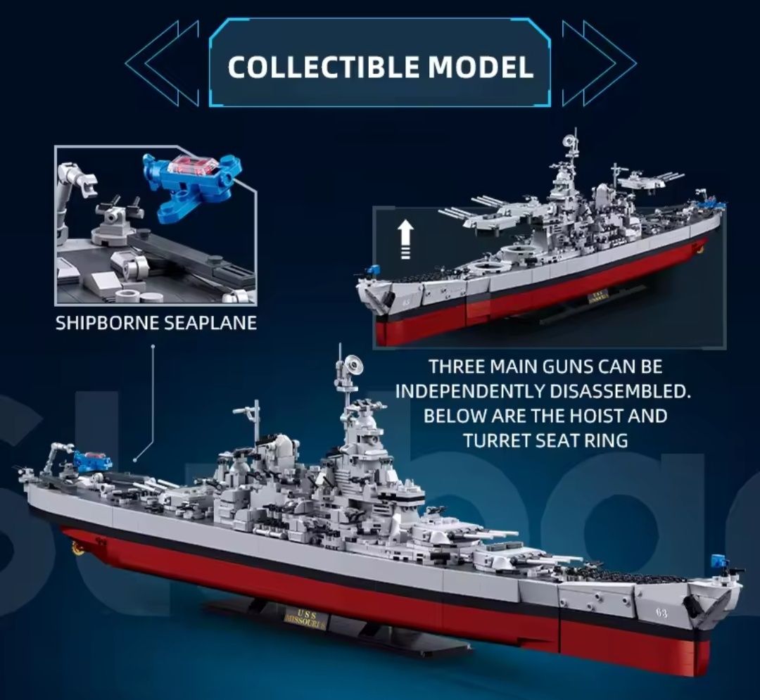 Конструктор Sluban M38-B1291 Військовий корабель Лінкор USS