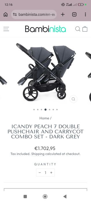 Conjunto de carrinho icandy + Alcofas + Ovos + Capas | Gêmeos ou irmãos de idades próximas