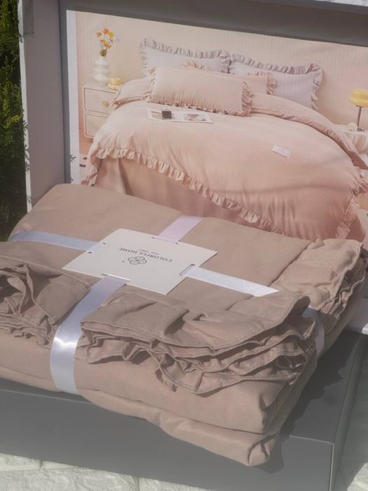 Суперціна! Постельное белье с рюшами сатинова постільна білизна