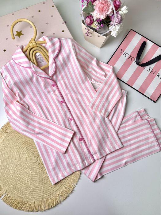 Трендова піжама Pink в смужку сорочка та штани 7 9 10 11 12 13 14 15 р