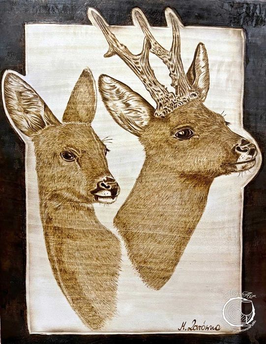 SARNY PORTRET - ręcznie wypalony obraz (pirografia)