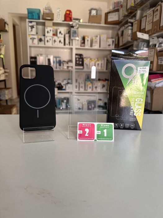 Etui Thin MagSafe czarne + SZKŁO do IPHONE 13