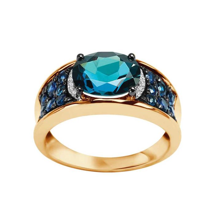 Złoty pierścionek z diamentami i szafirami 11742 Verona