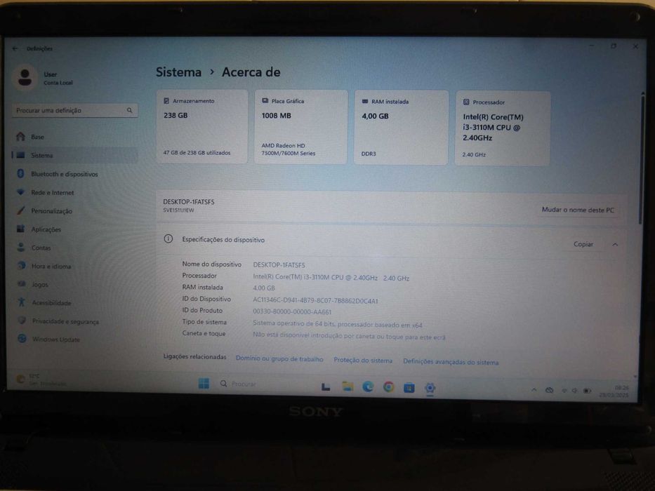 Notebook - SONY Vaio com SSD
