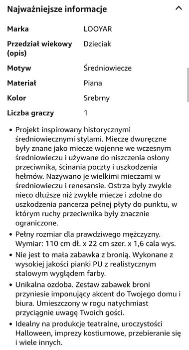 LOOYAR srebrny miecz