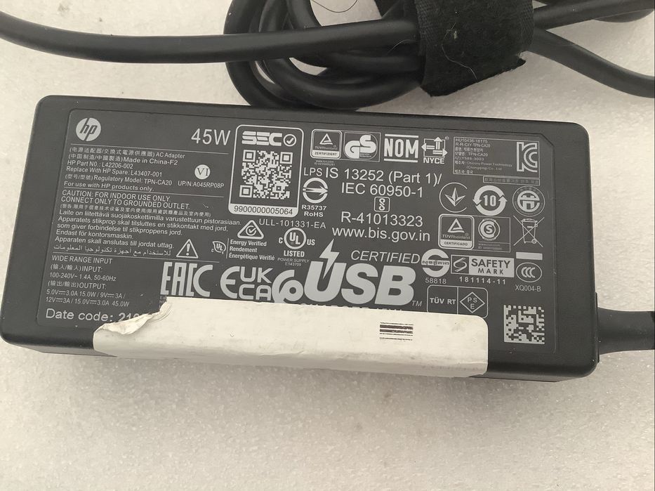 Carregador original HP 45W TPN-CA20 USB-C