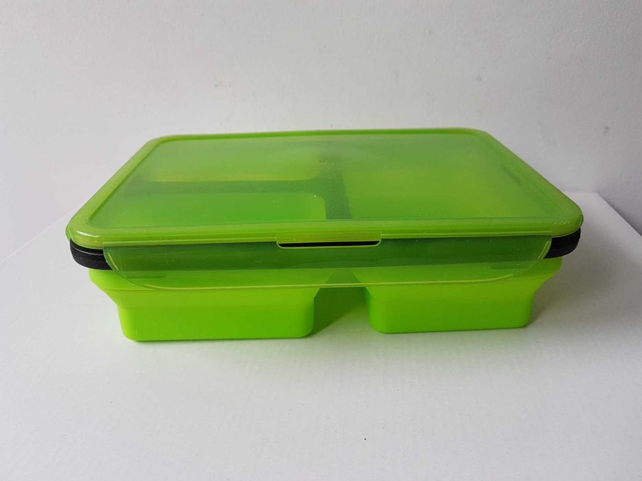 Potrójny silikonowy składany pojemnik na żywność lunchbox zielony