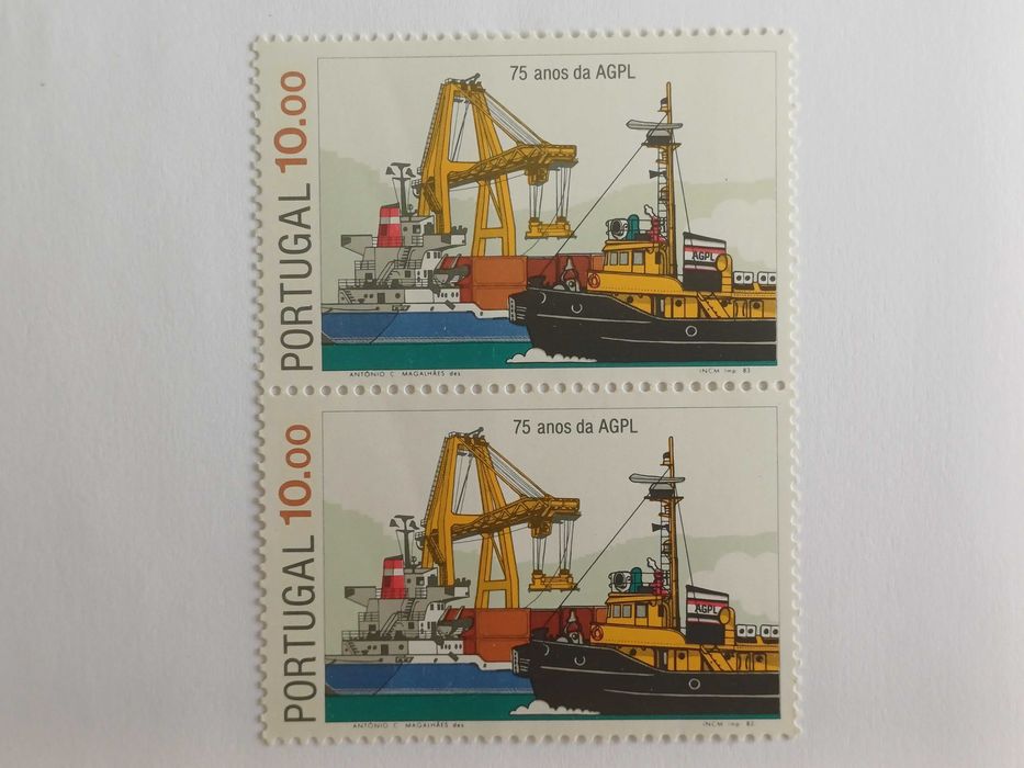 Filatelia - Portugal - 75 anos da AGPL, dupla, 1983