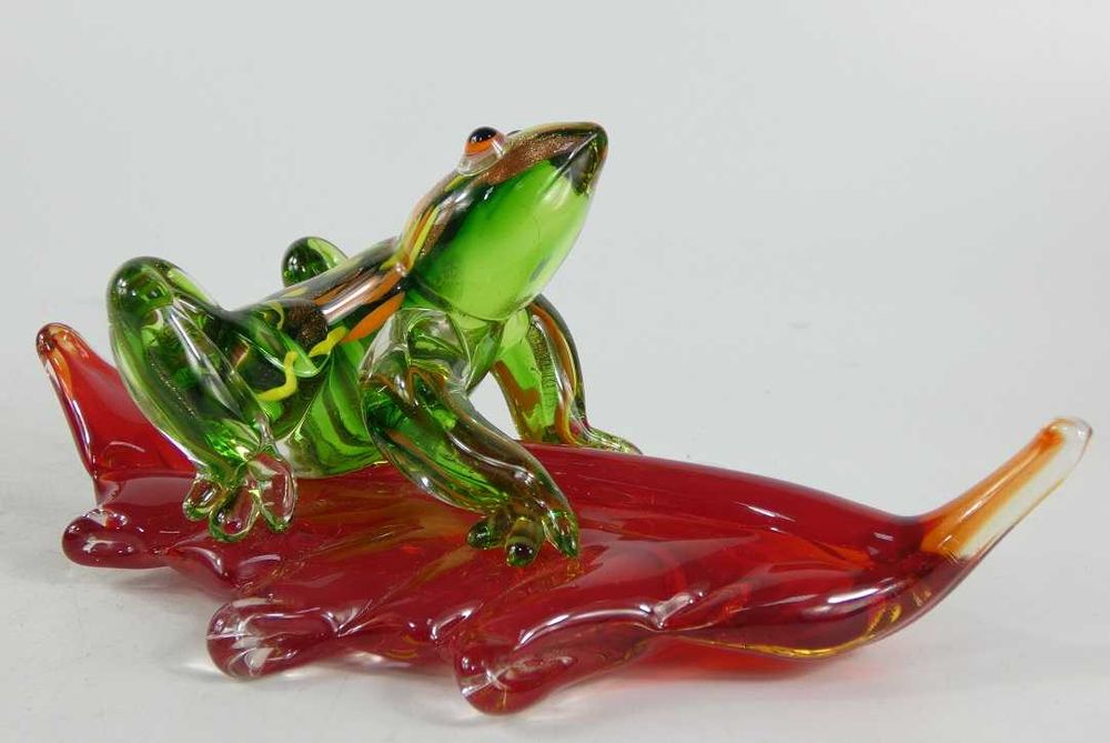 Figura szkło MURANO ŻABA frog na liściu figurka liść