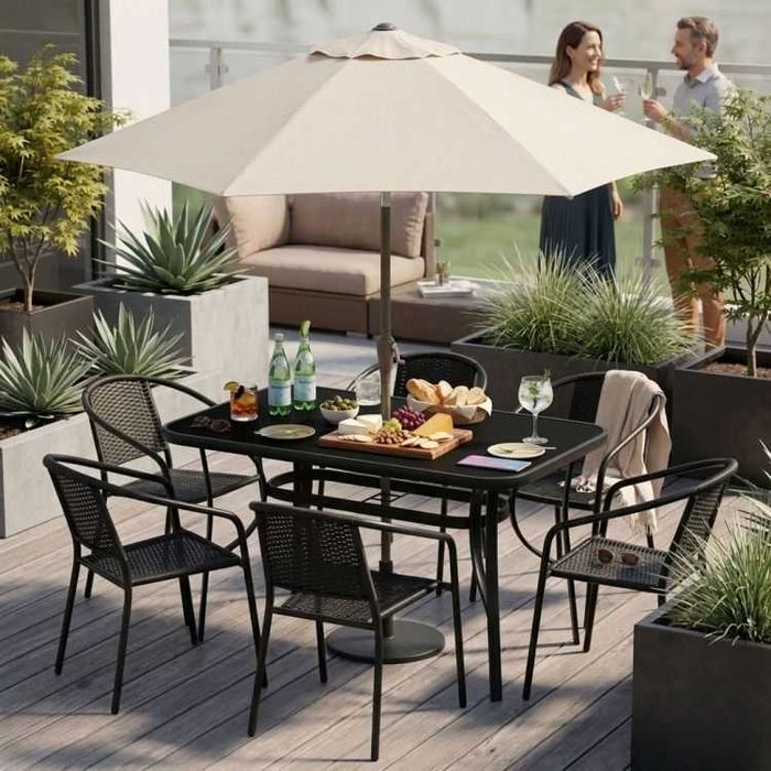 STÓŁ Ogrodowy 140x80 cm całoroczny na taras balkon - SZKŁO HARTOWANE