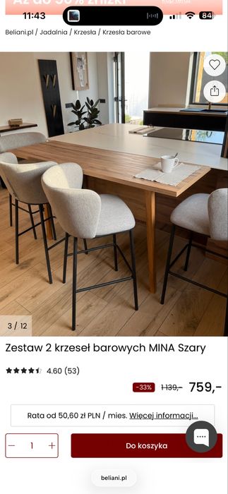 Zestaw 4 szarych krzesel barowych MINA ze sklepu Beliani