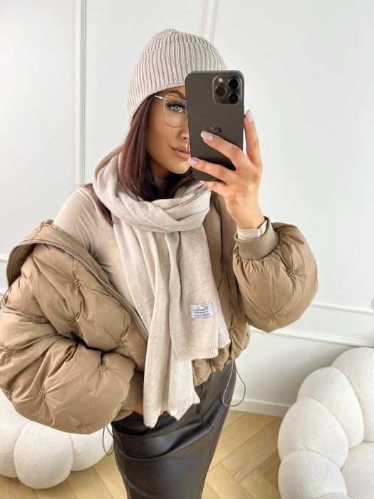 Beżowy komplet kaszmirowy czapka i szalik