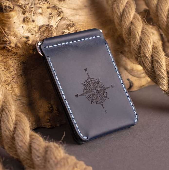 Cienki skórzany portfel z klipsem na banknoty dla mężczyzn granatowy