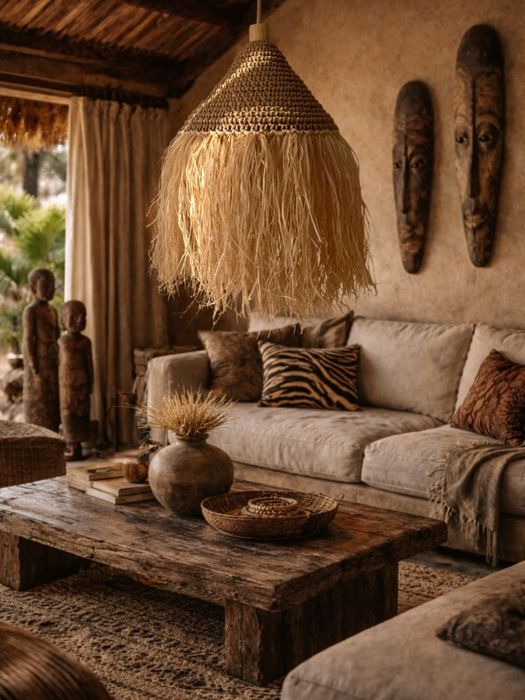 Абажур ручної роботи з бахромою з пальмового листя, boho/japandi