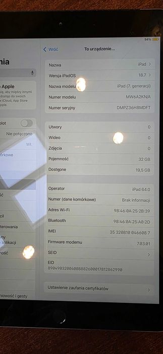 Tablet Apple Ipad 7 generacji A2198 10,2", LTE Cellular