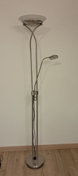 Lampa stojąca srebrna szkło