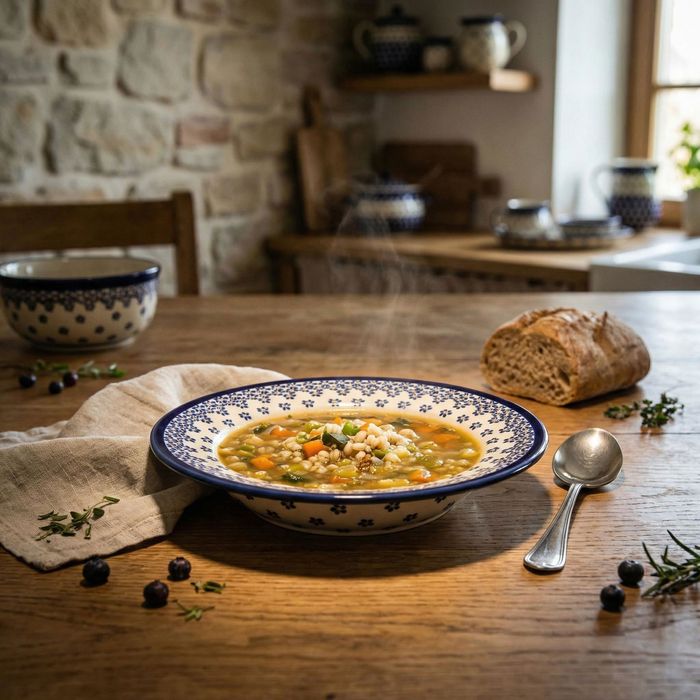 Talerz obiadowy głęboki Bolesławiec 22 cm - wzór 882A (drugi gatunek)