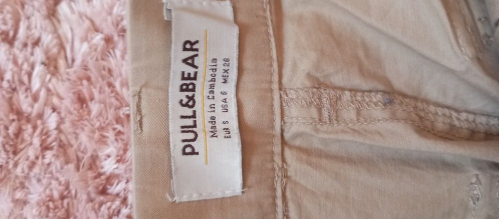 Spodnie beżowe bawełniane XS Pull &Bear gumki,wysoki stan