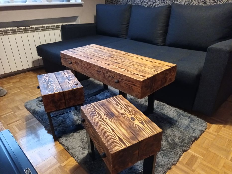 Zestaw Stolik kawowy + 2 x pufa