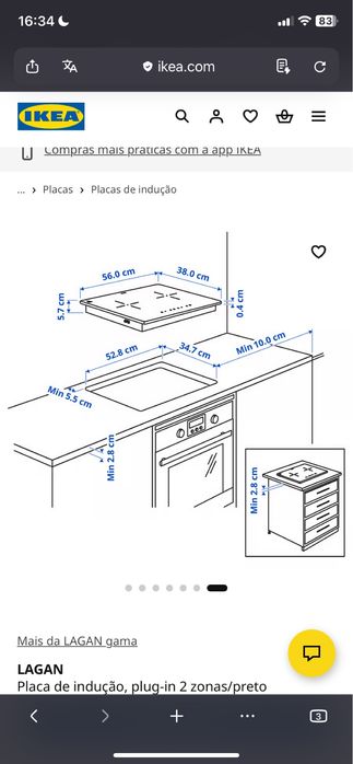 Placa Indução IKEA pequena 2 bicos