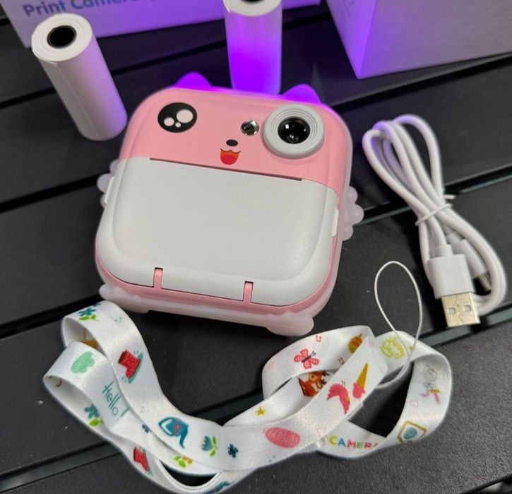 Детский Цифровой Фотоаппарат Котик с мгновенной термопечатью играми се
