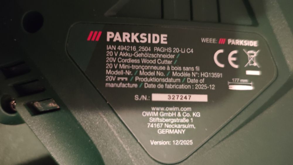 Akumulatorowa pila łańcuchowa Parksade 20V