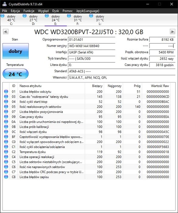 Western Digital WD3200BPVT-22JJ5T0 — 320 GB, SATA II, 2.5″