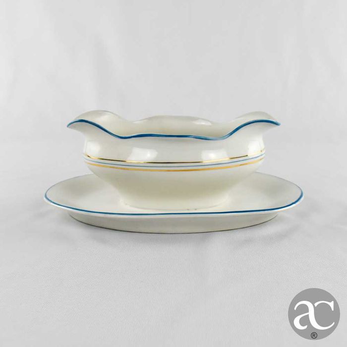 Molheira em porcelana Vista Alegre, com frisos a azul e ouro