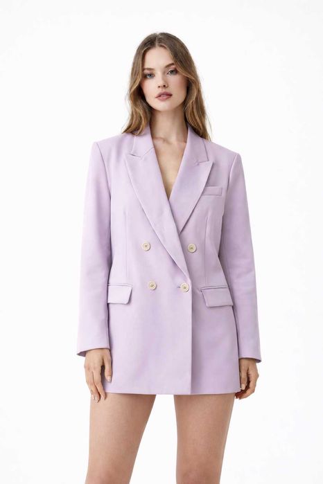 H&M damska marynarka długa dwurzędowa wiosenna fioletowa oversize M