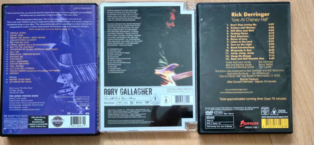 3 x DVD blues: Derek Trucks, Rick Derringer, Rory Gallagher