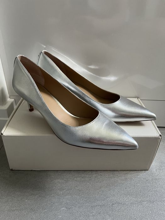 Lauren Ralph Lauren Adrienne | szpilki czółenka kitten heel | srebro | 37,5 | NOWE