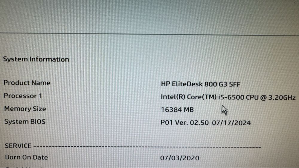 Desktop HP EliteDesk 800 G3 SFF i5 - 16GB Ram - SSD 240GB