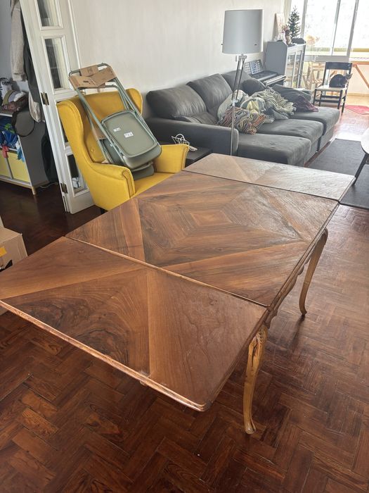 Antiguidade - Mesa de jantar antiga extensível em madeira maciça