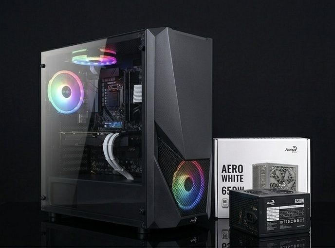 Caixa / Torre PC Gaming AeroCool RGB + Fonte 650W Aero White