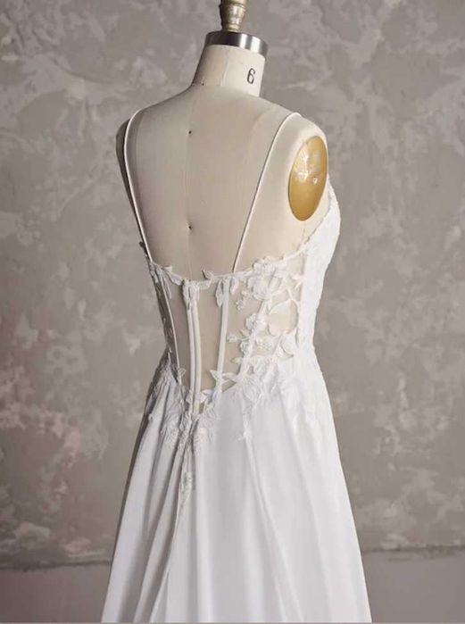 Suknia ślubna boho ivory gorset koronkowe wstawki bufiaste rękawy 34, 36, 38, 40, 42, 44,46, 48