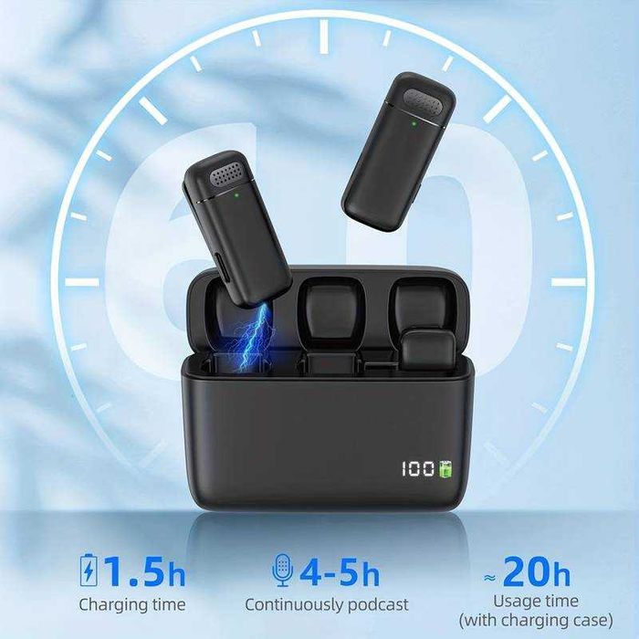 2 x Microfone de lapela sem fio Plug & Play para Telemóveis USB-C