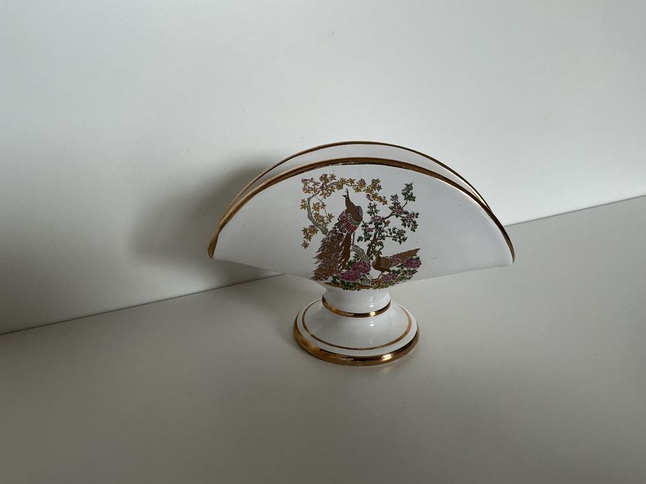 Porcelanowy stojak na serwetki Noritou Greece 24k gold pawie vintage