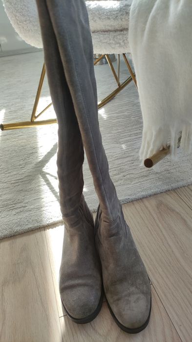 Piękny kozaki zamszowe szare róż. 39